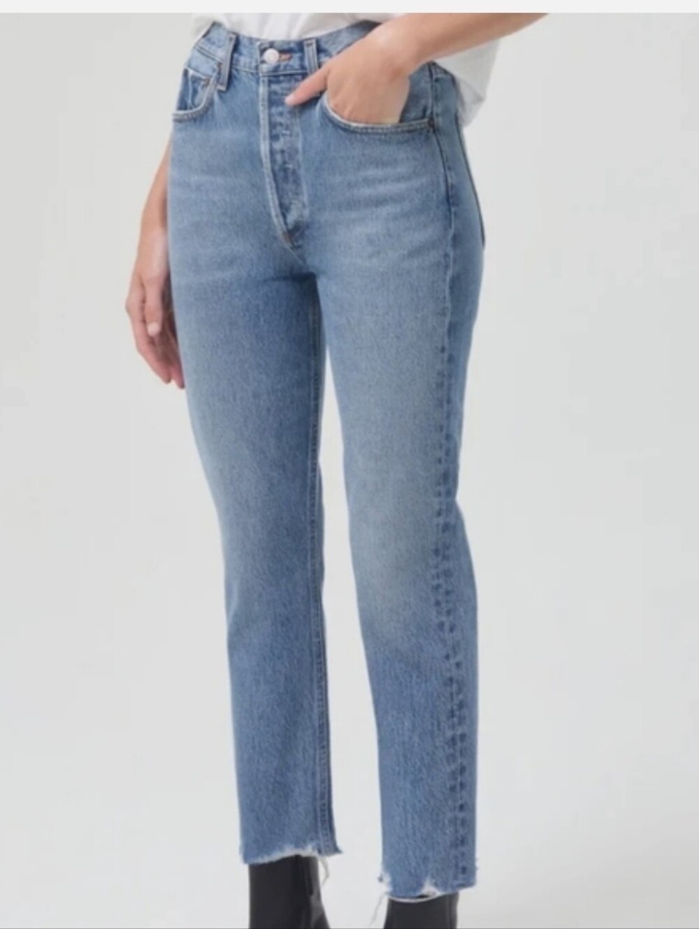 Agolde Riley High-Rise Crop Jeans Straight Leg Women’s  Light Blue Ankle Raw Hem